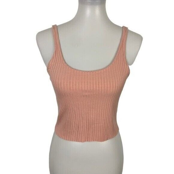 Calé Ribbed Knit Crop Tank Top Blush Pink Minimalist Aesthetic M Made In Canada - Picture 2 of 5